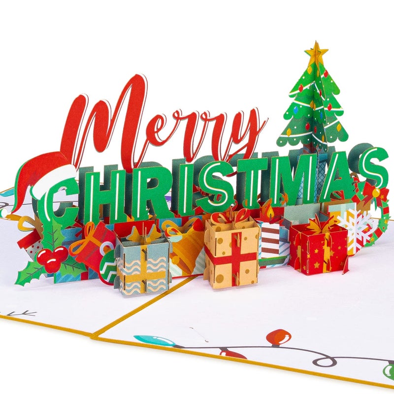 Paper Love Pop Up Christmas Card, 3D Merry Christmas, for Christmas or Holidays, 5" x 7" Cover - Includes Envelope and Removable Note Tag - Image 1